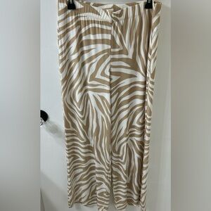 Beige and White Zebra-Print Palazzo Pant
